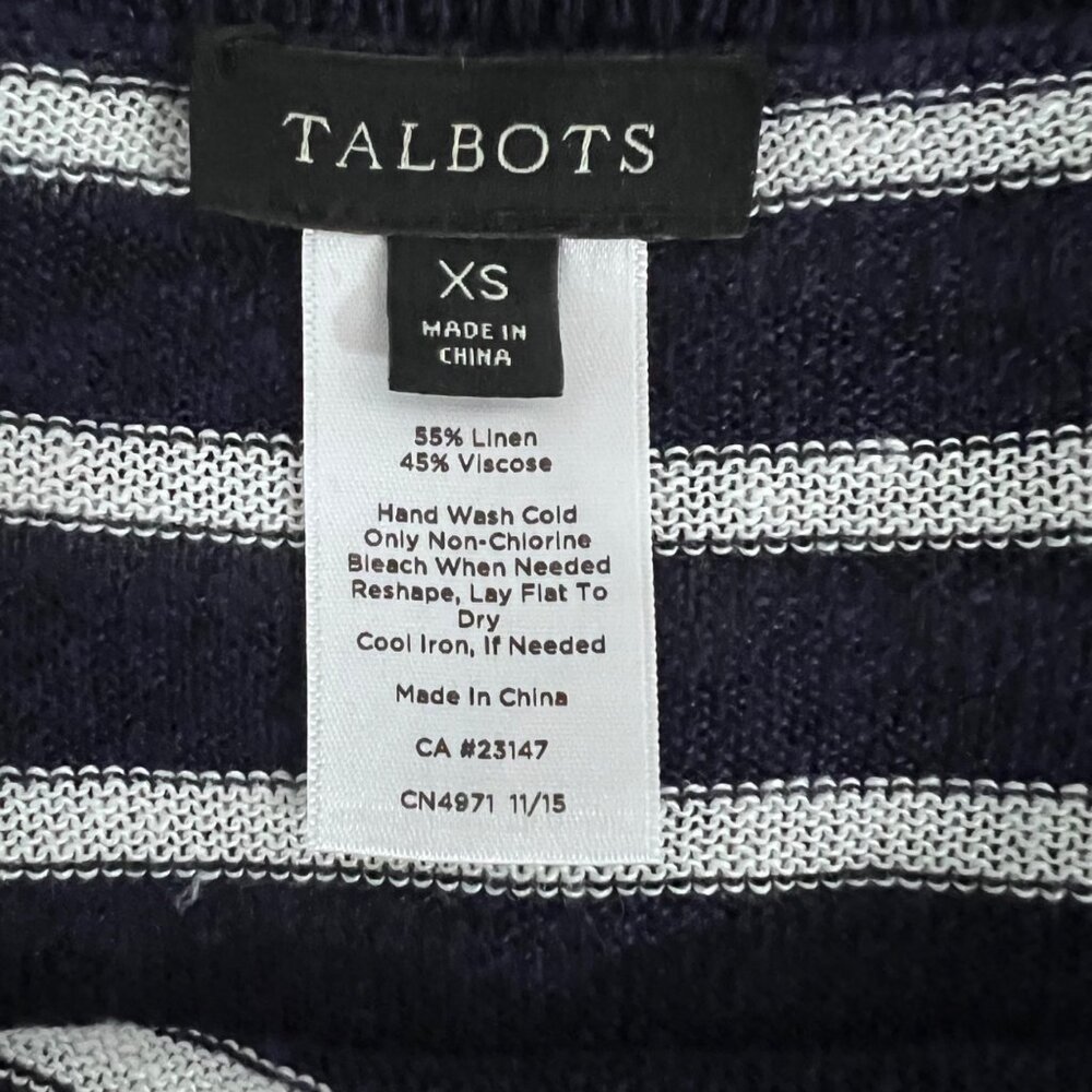 Talbots XS Blue White Striped Linen Blend Poncho Fringe Nautical Preppy Classic - Picture 7 of 8